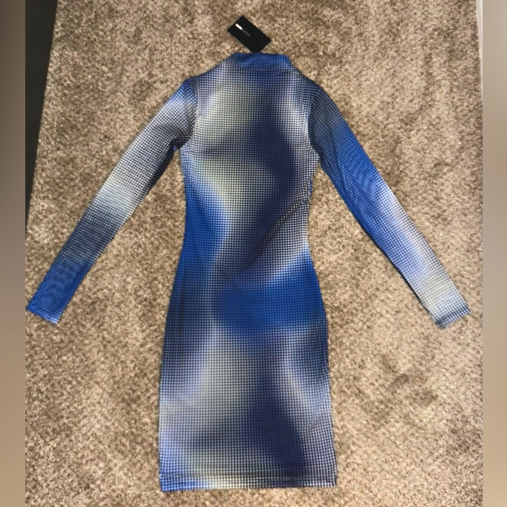 XS Blue, Black Mesh with blue liner long sleeve dress